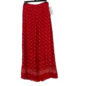 Boho retro Red Patterned Wide Leg Pants by Rene Derhy